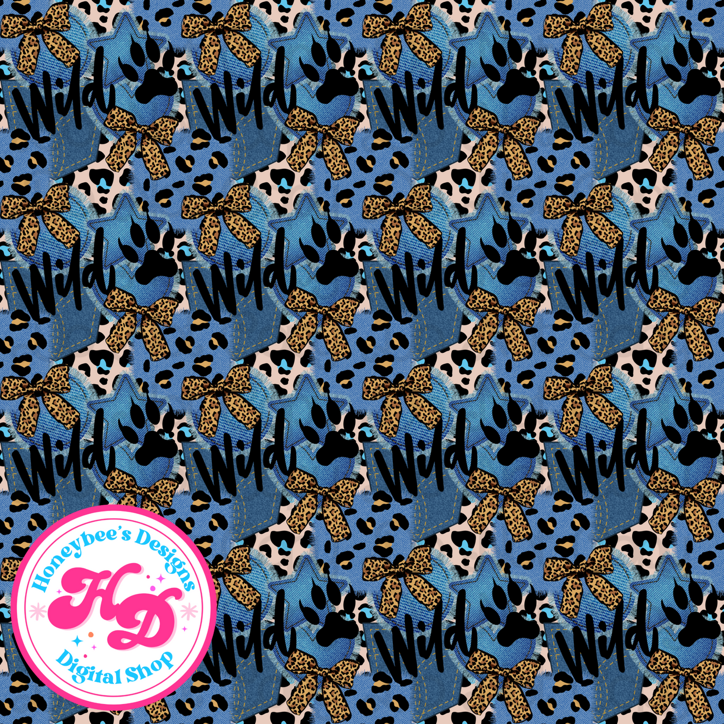 Wild Patchwork Blue Seamless