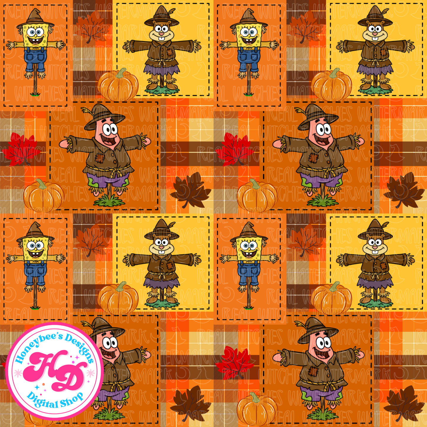 Sponge Scarecrows Patchwork Fall Seamless