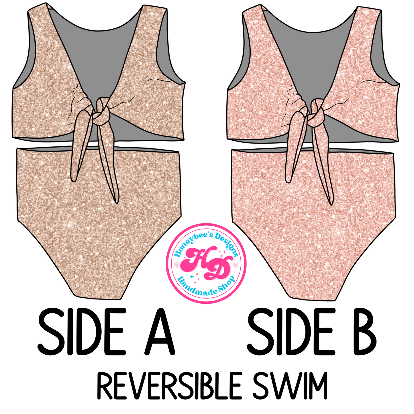 Women’s Gold and Rose Gold Glitter Double Sided Two piece swimsuit
