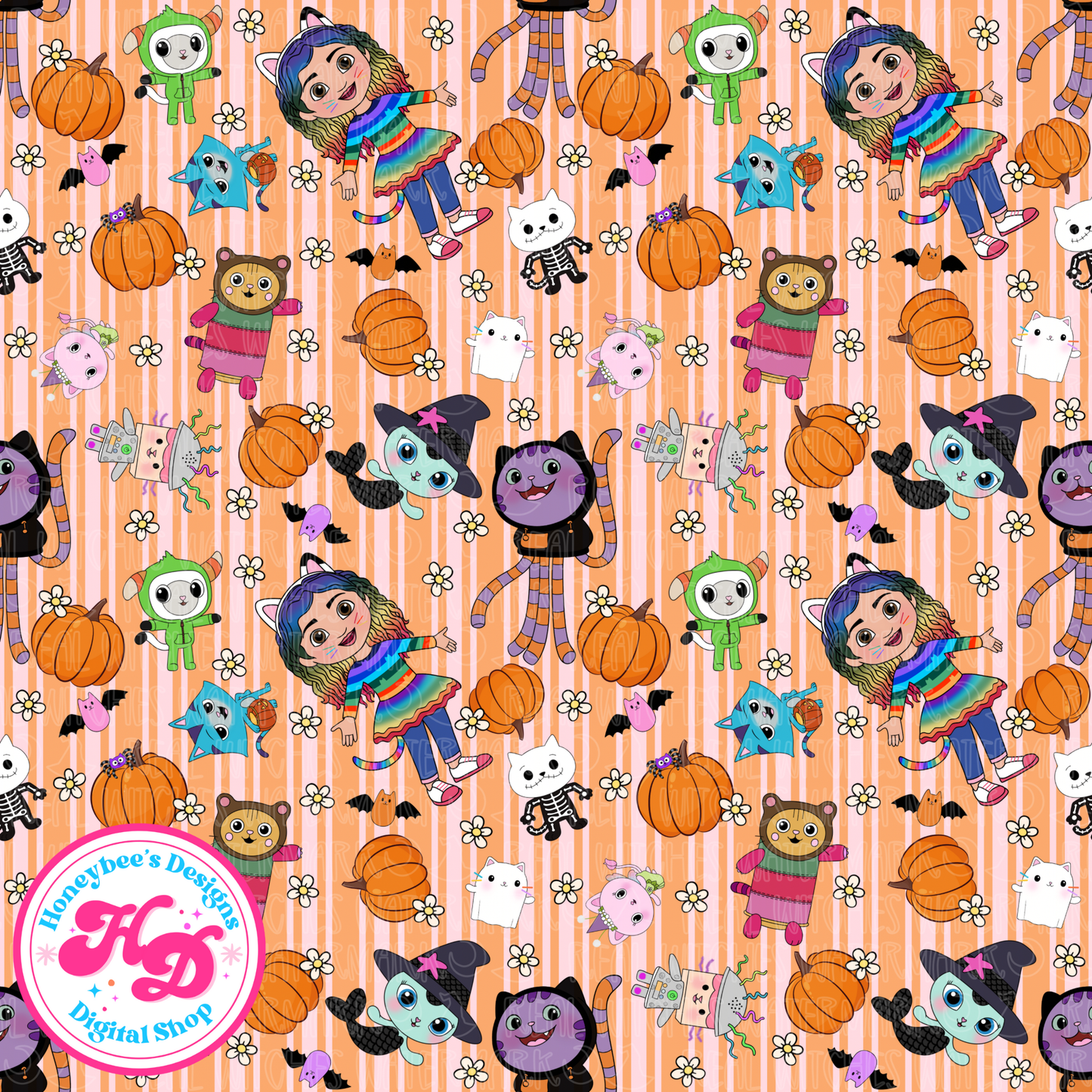 Gabby CAT-OWEEN Orange Stripes Halloween Seamless