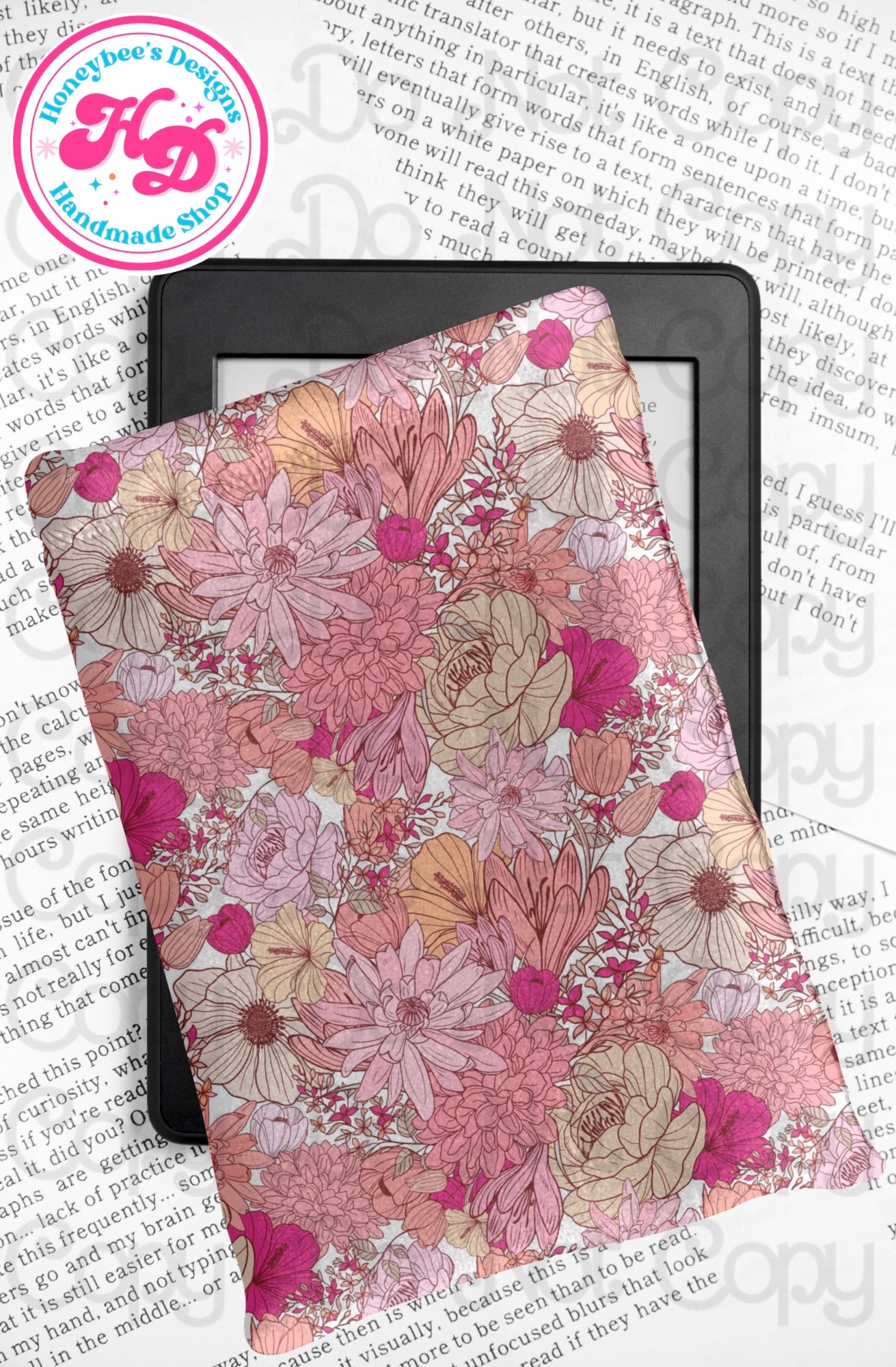Pink Flowers Kindle/Book padded sleeve