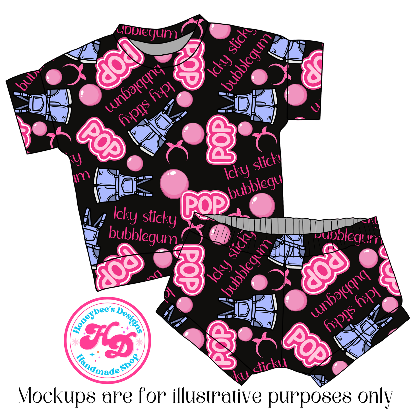 MR icky sticky bubblegum overalls short Black