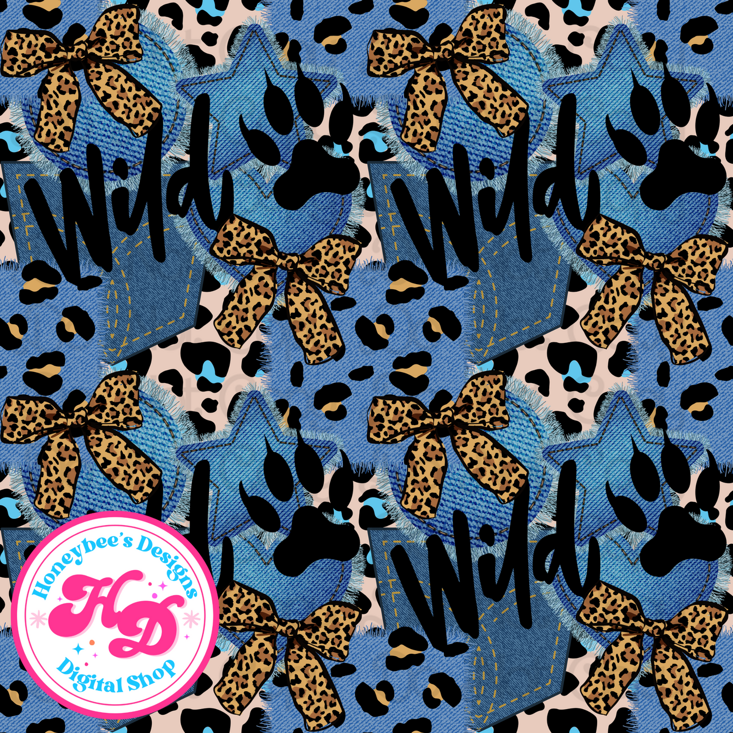 Wild Patchwork Blue Seamless