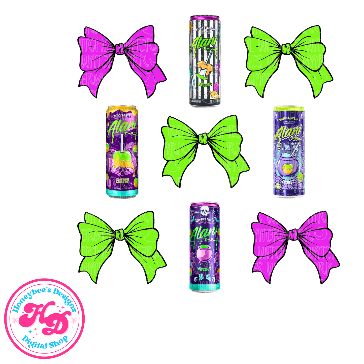 Witch’s Brew Neon Halloween bows Alan nu PNG