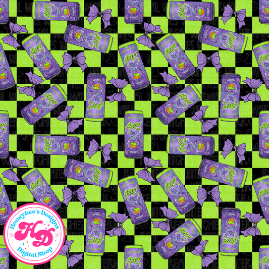 Witch’s Brew Lime Checkered Halloween Seamless
