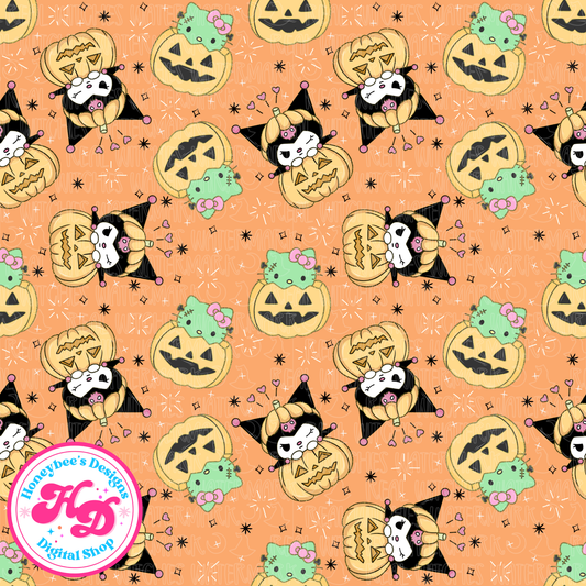 HK Kuromi Orange Halloween Seamless