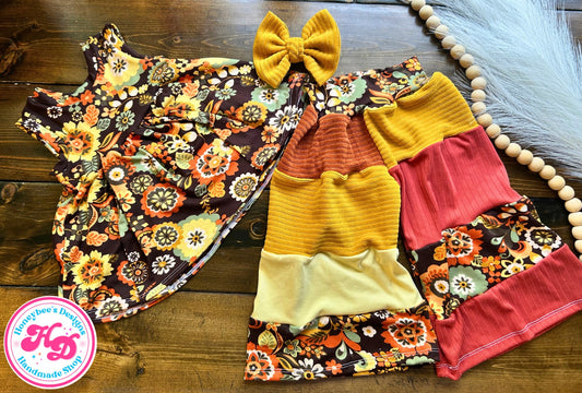 RTS 18/24 month Fall Ruffle Tank/Adeline Pants/bow bundle