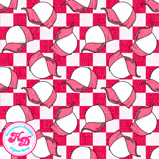Western Wrangler Pink Checkered Ballcaps Seamless