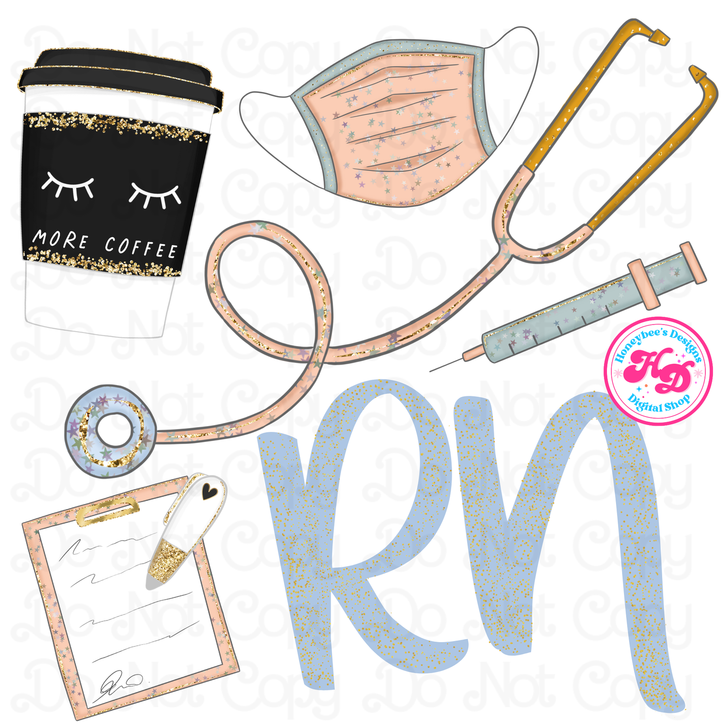 Glittery RN Nurse Preppy PNG