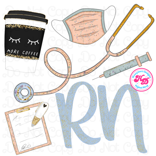Glittery RN Nurse Preppy PNG