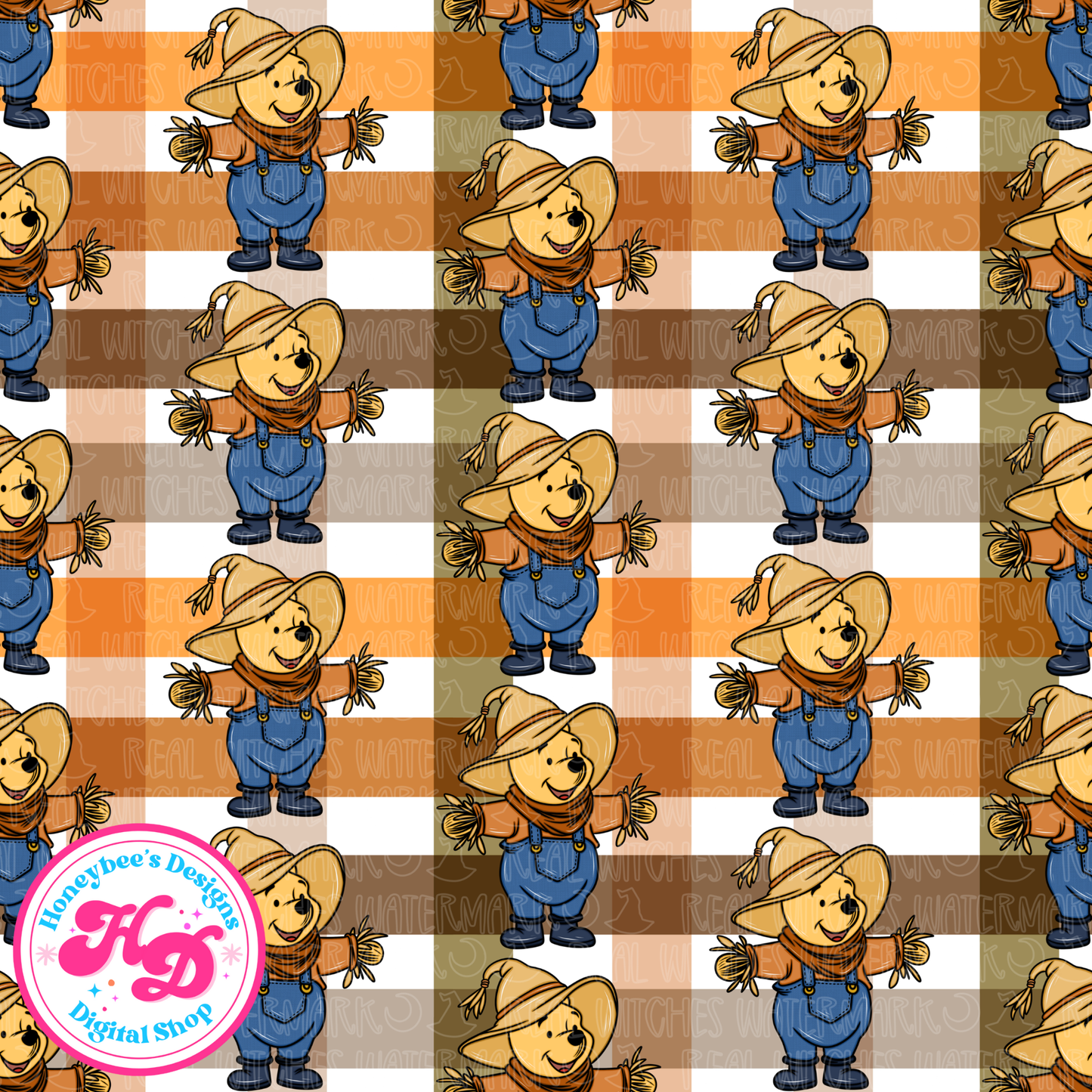 Pooh Scarecrow Plaid Fall Seamless