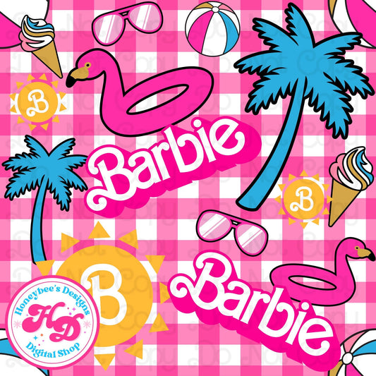 Doll summer pink gingham