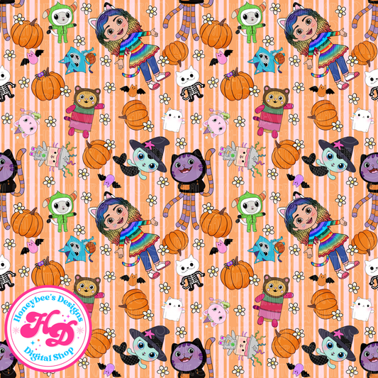 Gabby CAT-OWEEN Orange Stripes Halloween Seamless
