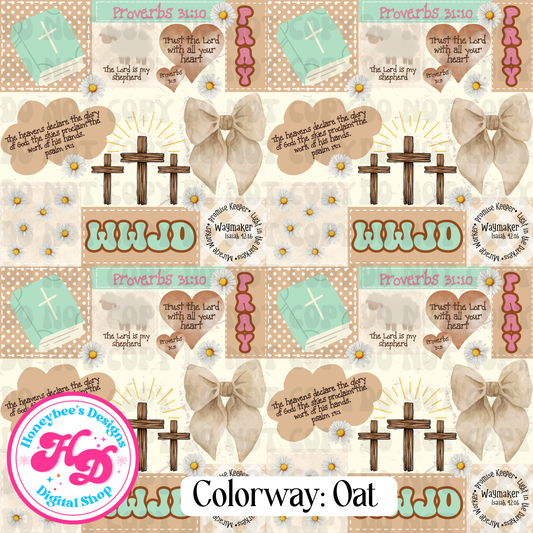 WWJD Muted Patchwork Color Oat