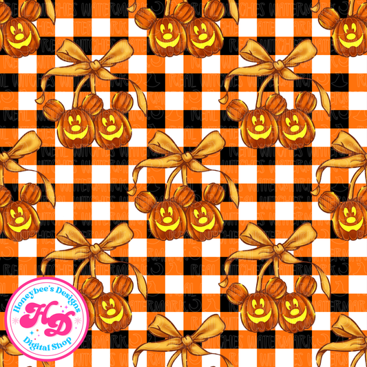 Mickey Pumpkins Checkered Halloween Seamless