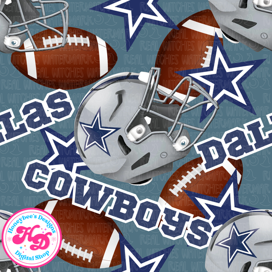 Cowboy Sporty Silver Football Seamless