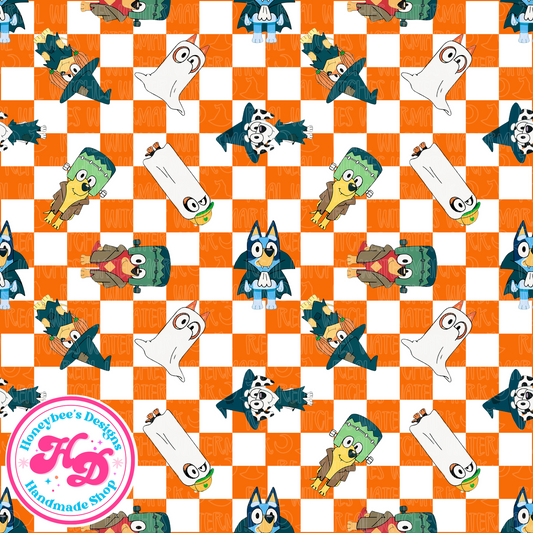 Orange checkered Heelers Halloween