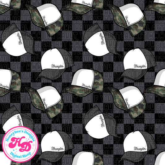 Western Wrangler Black Checkered Ballcaps Seamless