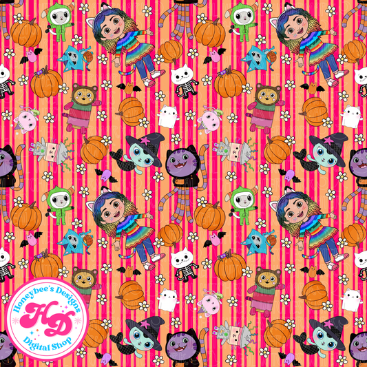 Gabby CAT-OWEEN Pink Stripes Halloween Seamless