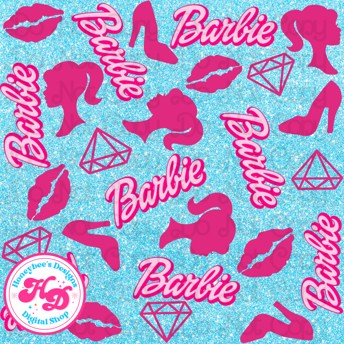 Doll Silhouette Blue Glitter