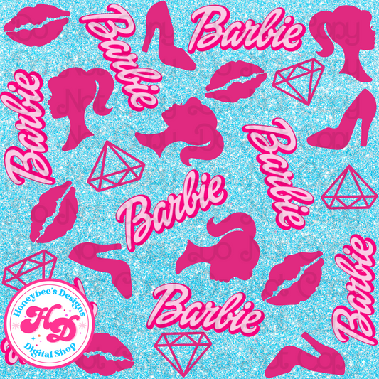 Doll Silhouette Blue Glitter
