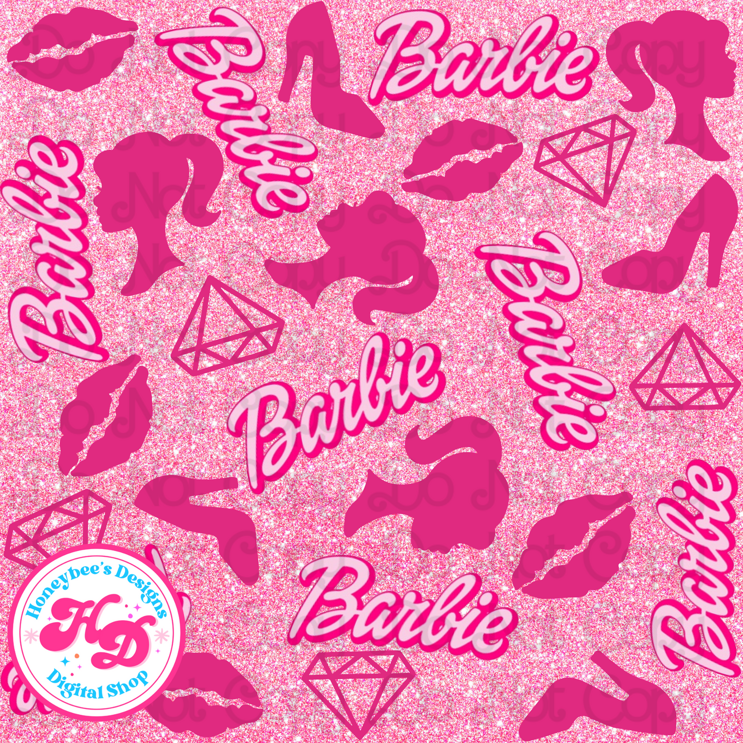 Doll Silhouette Pink Glitter