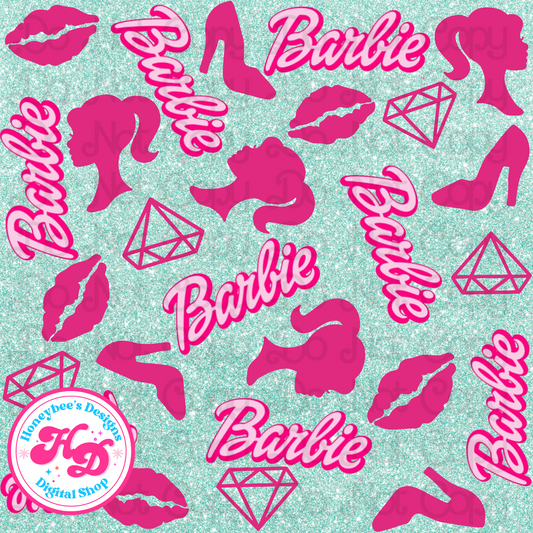 Doll Silhouette Mint Glitter