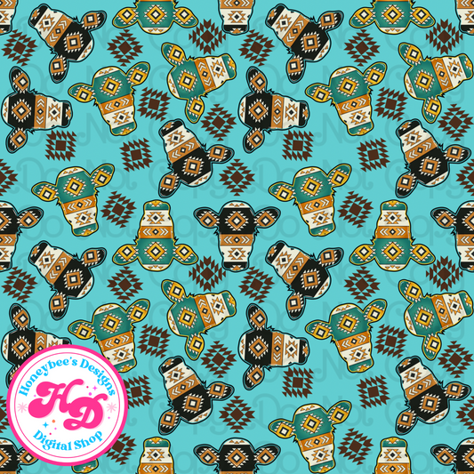 Aztec cows boys Turquoise Western Drop