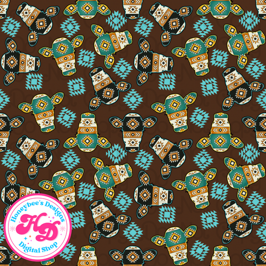 Aztec cows boys brown Western Drop